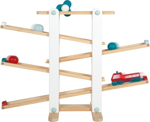 small foot Kugelbahn aus Holz, XL-Motorikspielzeug mit 3 Kugeln und Feuerwehrfahrzeug, für Kinder ab 18 Monaten, 12549