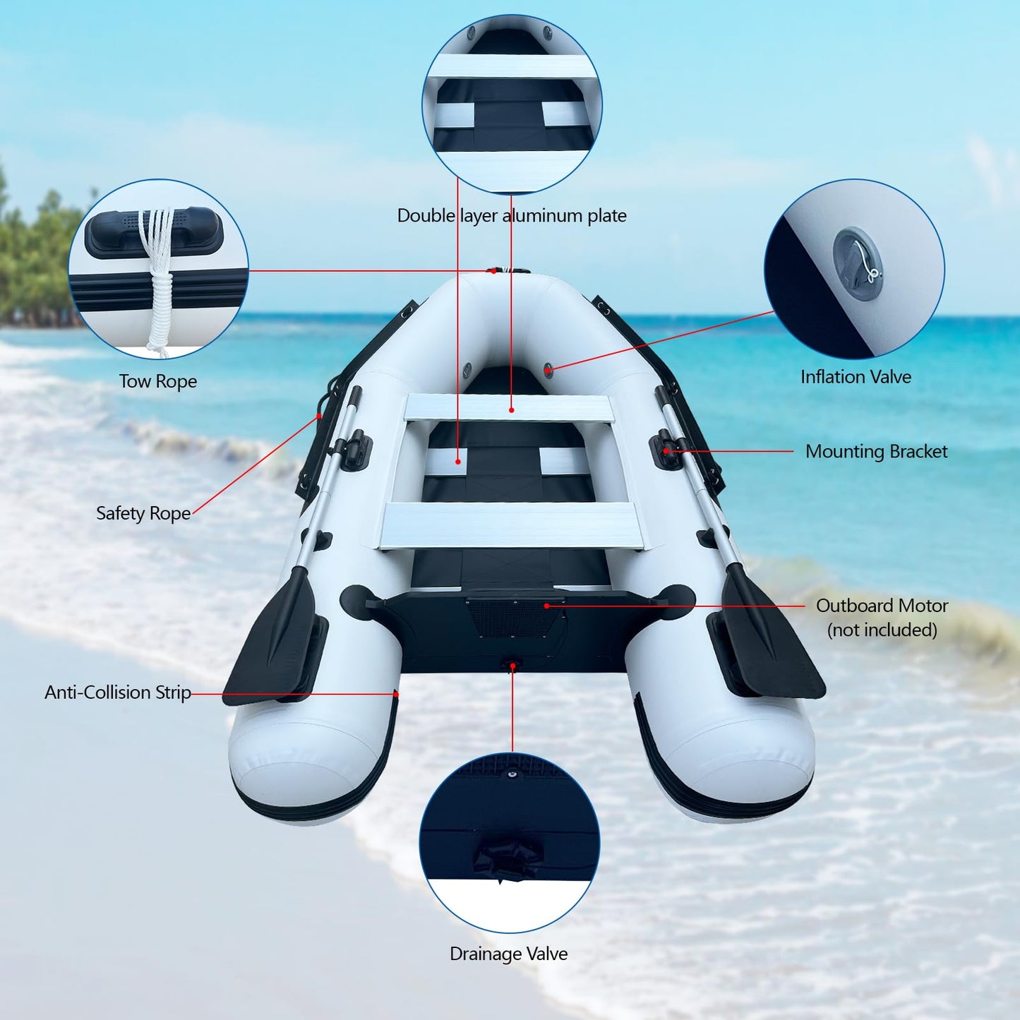 ELELIFE aufblasbares 2-Personen-Boot mit Aluminium-Sitz, doppellagigem Boden, Paddel & Luftpumpe – perfekt fürs Angeln & Freizeit!