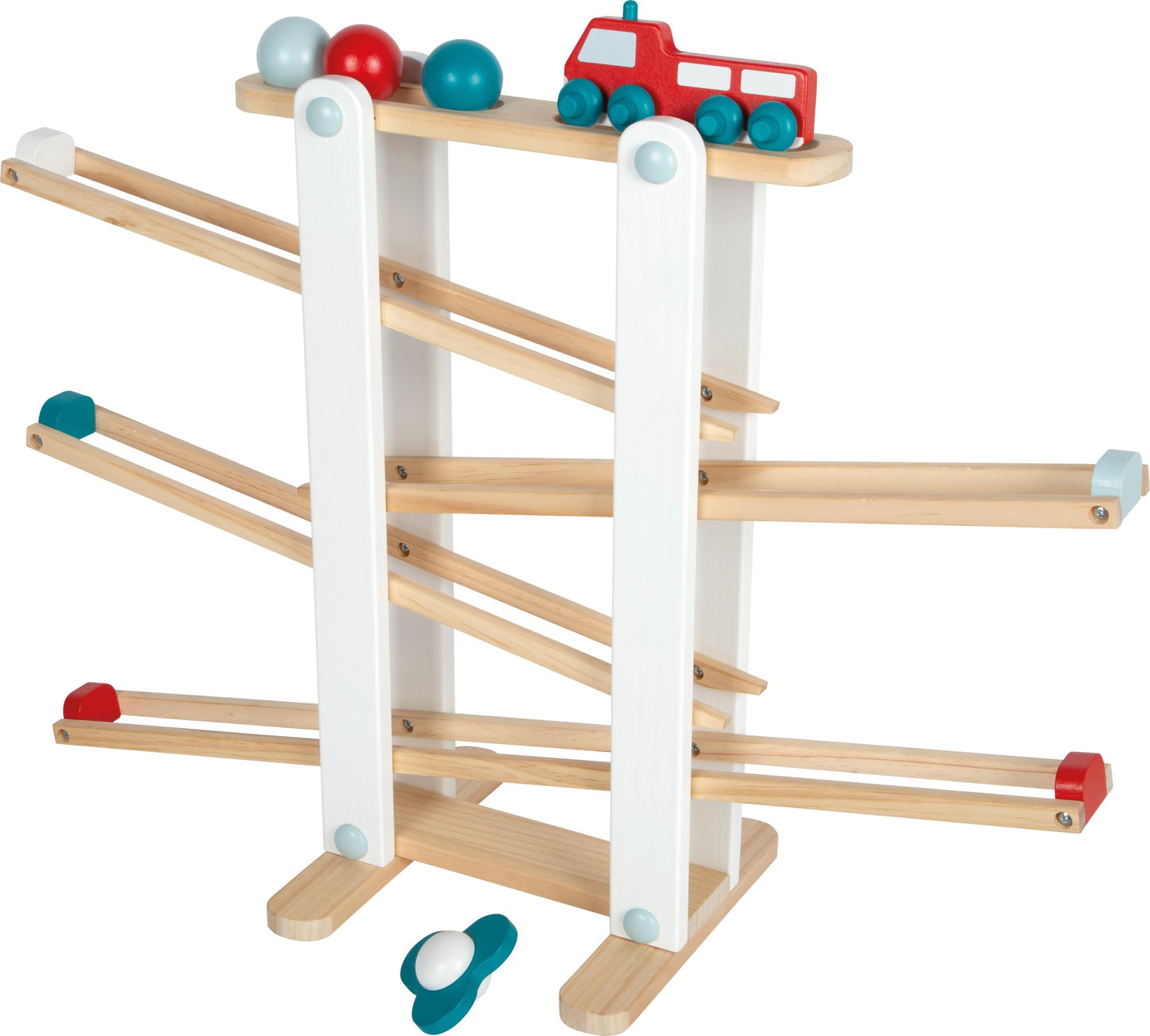 small foot Kugelbahn aus Holz, XL-Motorikspielzeug mit 3 Kugeln und Feuerwehrfahrzeug, für Kinder ab 18 Monaten, 12549
