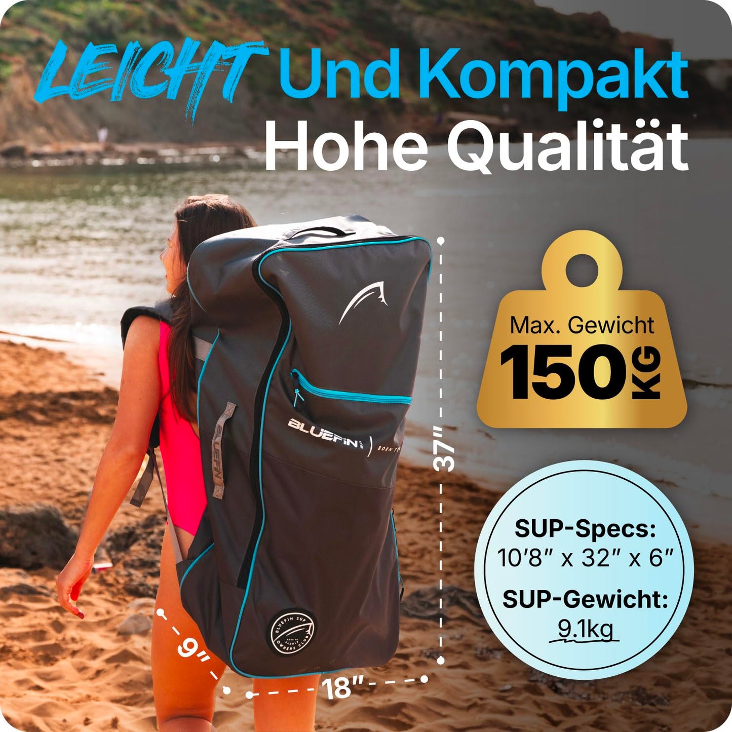 Bluefin Cruise 10'8" blaues aufblasbares Paddleboard – Premium SUP mit Zubehör, rutschfestem Deck, leicht & 6" dick für Erwachsene & Teens