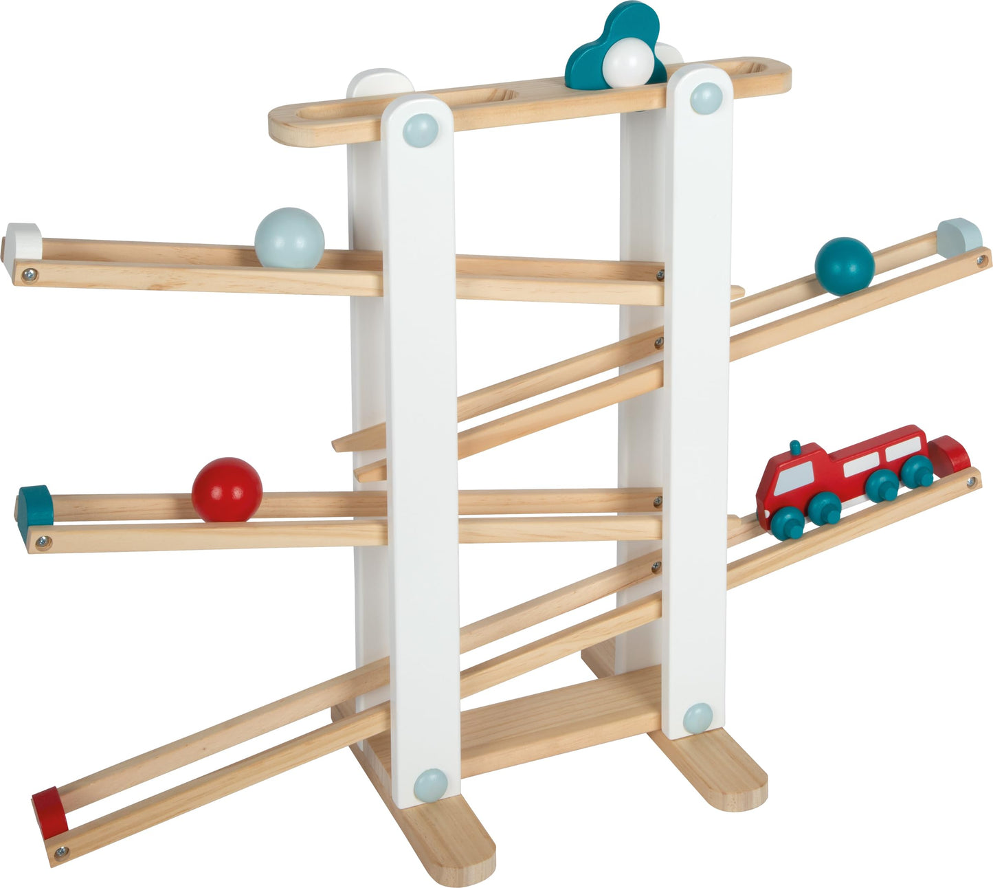 small foot Kugelbahn aus Holz, XL-Motorikspielzeug mit 3 Kugeln und Feuerwehrfahrzeug, für Kinder ab 18 Monaten, 12549
