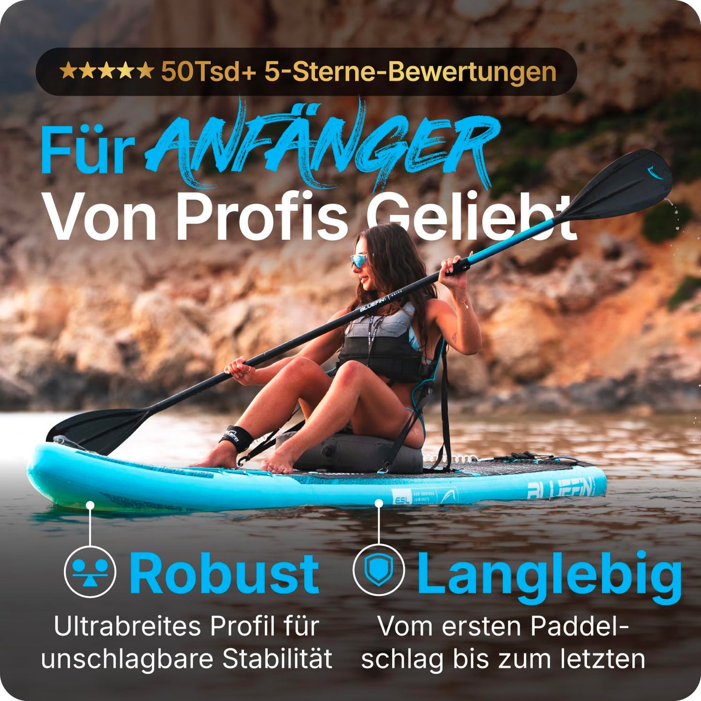 Bluefin Cruise 10'8" blaues aufblasbares Paddleboard – Premium SUP mit Zubehör, rutschfestem Deck, leicht & 6" dick für Erwachsene & Teens