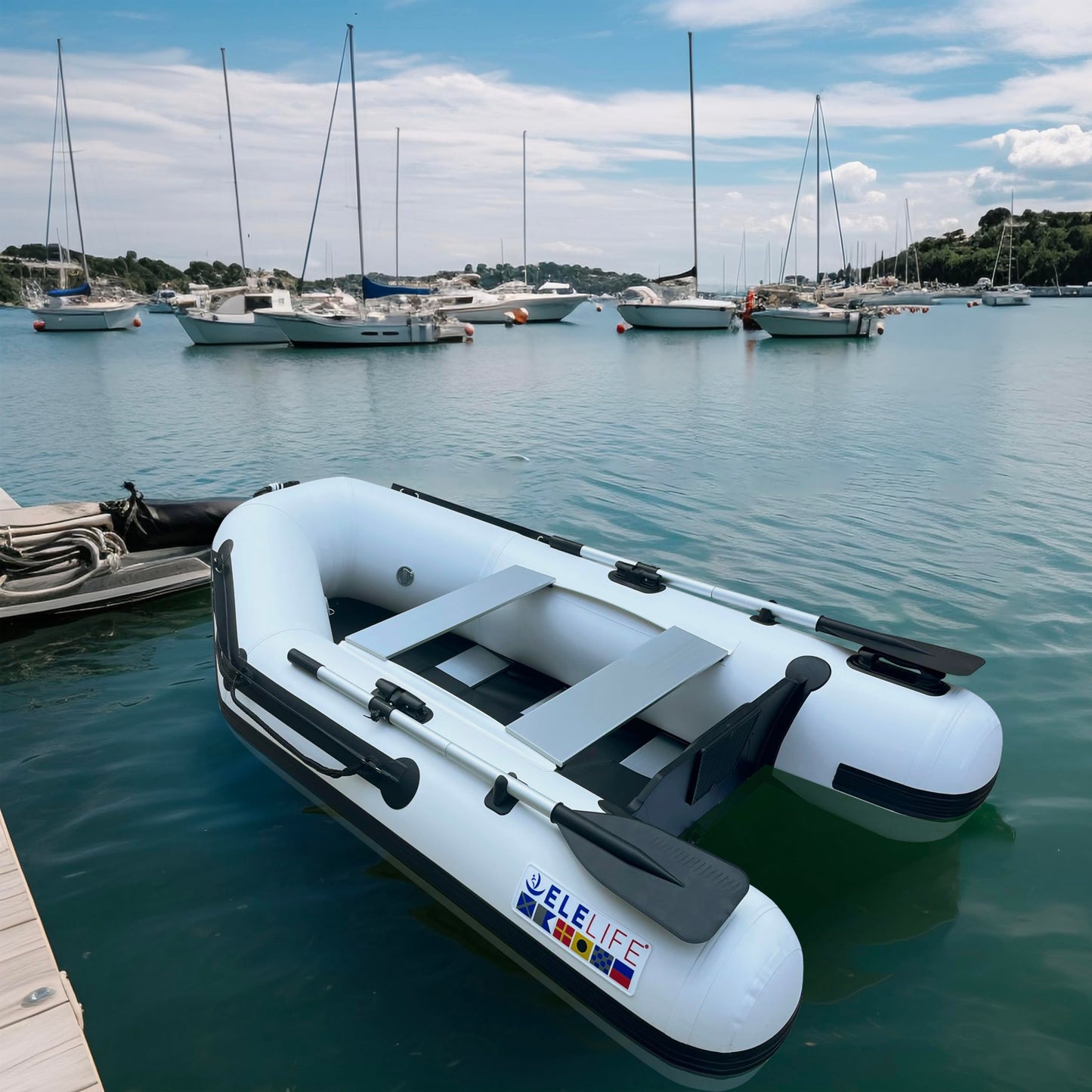 ELELIFE aufblasbares 2-Personen-Boot mit Aluminium-Sitz, doppellagigem Boden, Paddel & Luftpumpe – perfekt fürs Angeln & Freizeit!
