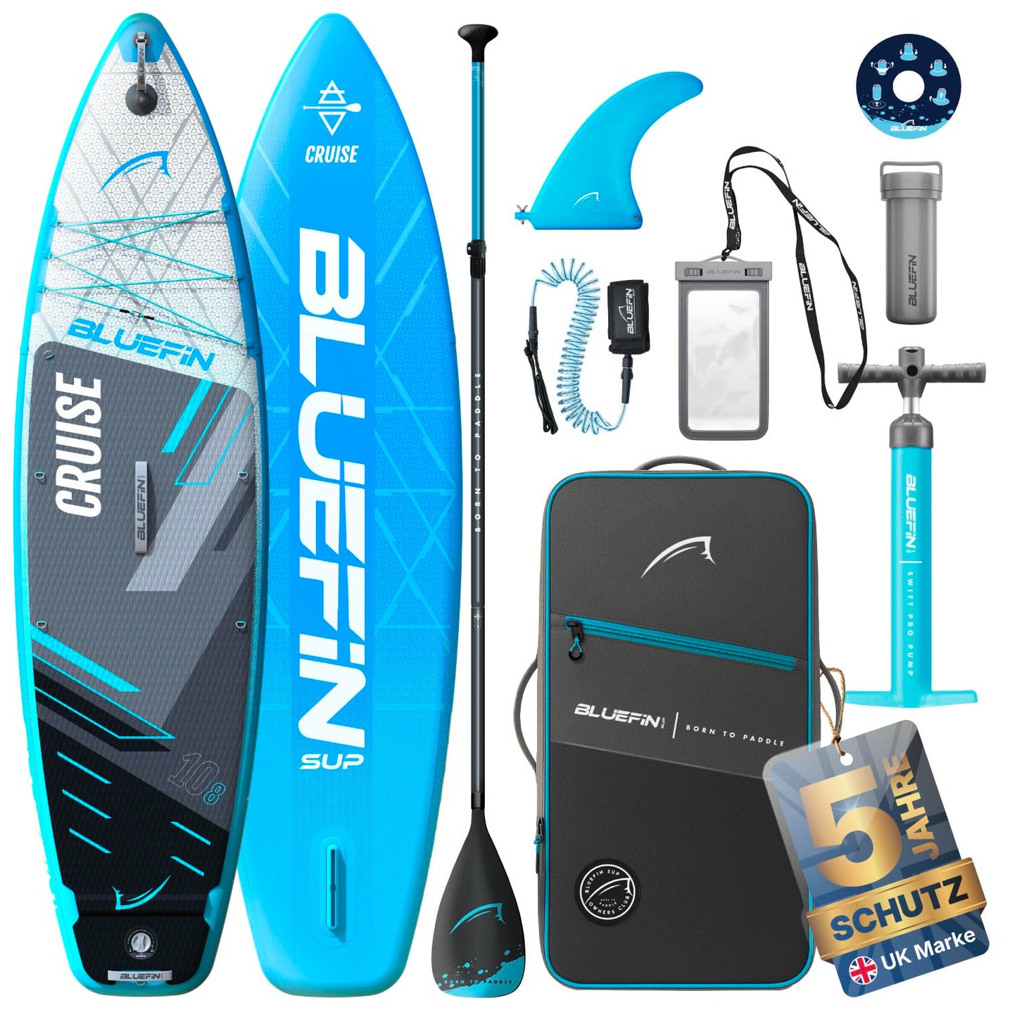 Bluefin Cruise 10'8" blaues aufblasbares Paddleboard – Premium SUP mit Zubehör, rutschfestem Deck, leicht & 6" dick für Erwachsene & Teens