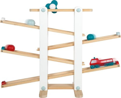 small foot Kugelbahn aus Holz, XL-Motorikspielzeug mit 3 Kugeln und Feuerwehrfahrzeug, für Kinder ab 18 Monaten, 12549