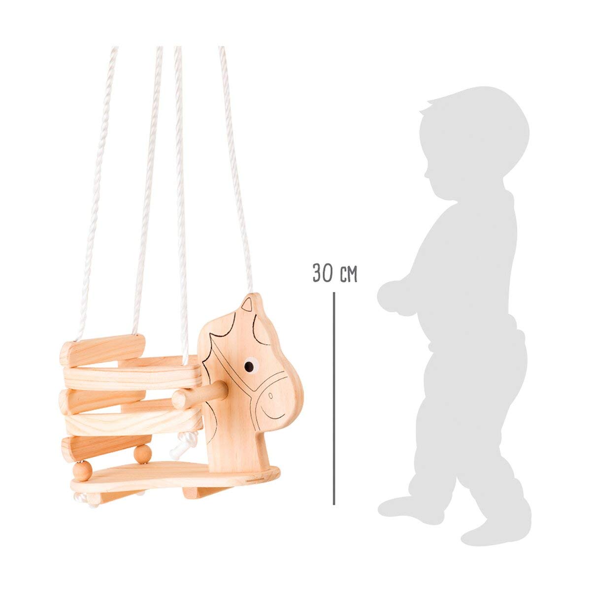 small foot Kinderschaukel Pferd aus Holz, mit Umrandung und Griffen für eigenständiges Sitzen, ab 18 Monaten, 4774, Natur