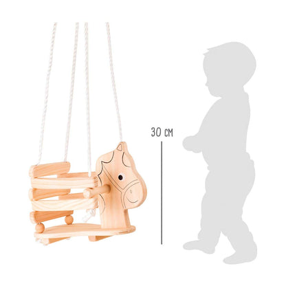 small foot Kinderschaukel Pferd aus Holz, mit Umrandung und Griffen für eigenständiges Sitzen, ab 18 Monaten, 4774, Natur