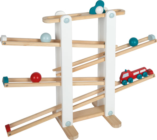 small foot Kugelbahn aus Holz, XL-Motorikspielzeug mit 3 Kugeln und Feuerwehrfahrzeug, für Kinder ab 18 Monaten, 12549