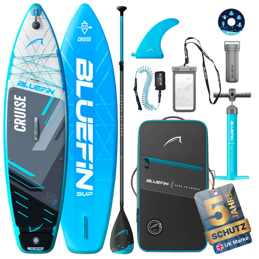 Bluefin Cruise 10'8" blaues aufblasbares Paddleboard – Premium SUP mit Zubehör, rutschfestem Deck, leicht & 6" dick für Erwachsene & Teens